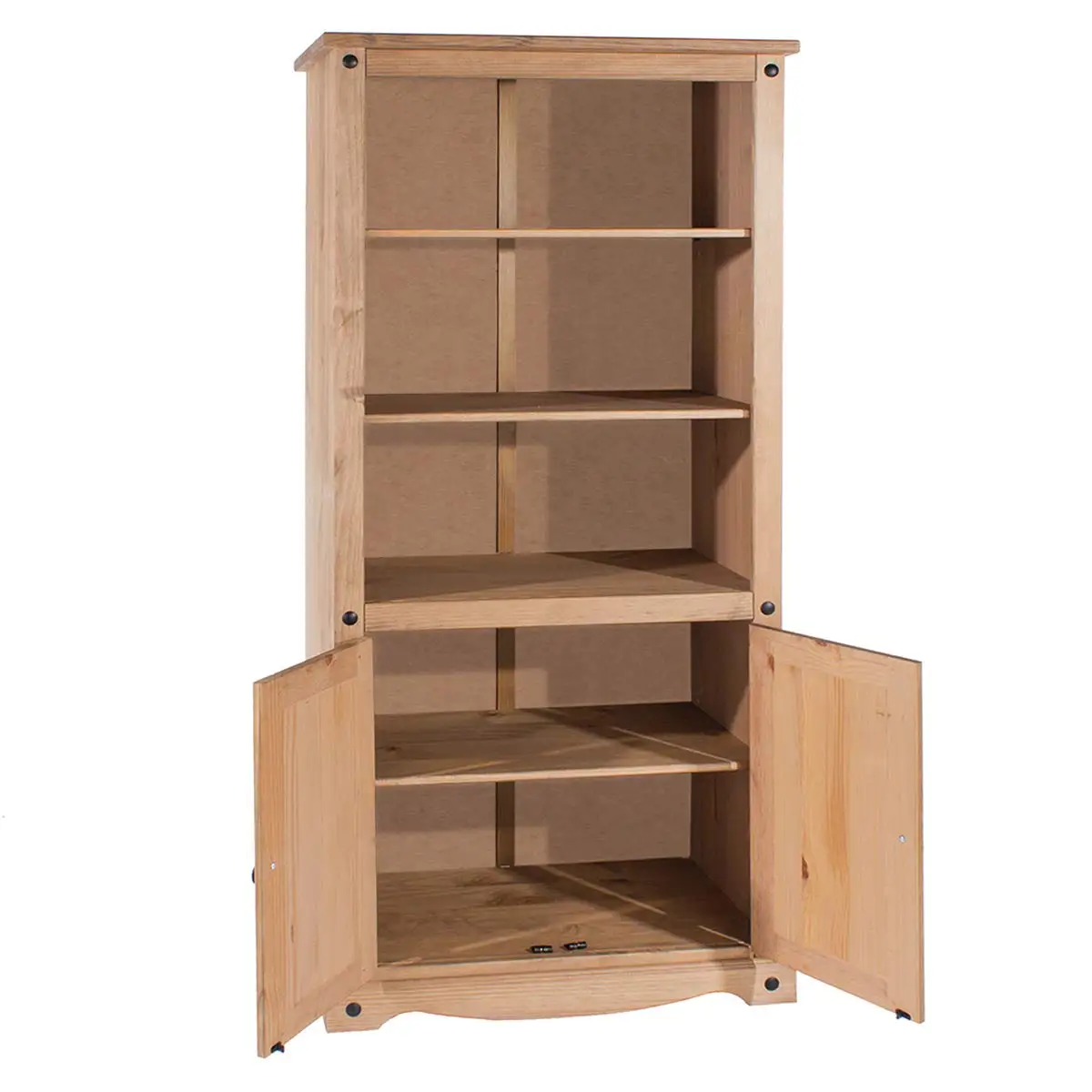 Solid Wood Bookcase 3 Shelves 2 Door Cabinet Rustic Durable Storage Ready to Assemble, Customized