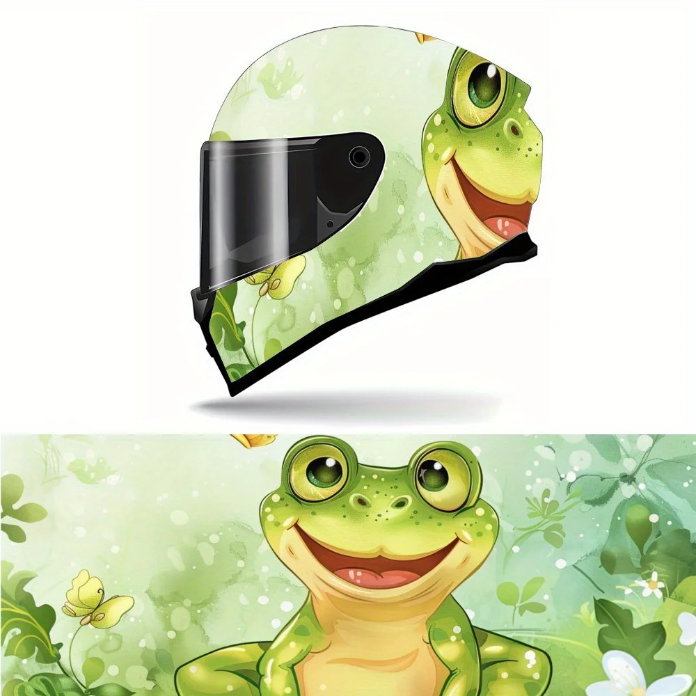 

Happy Green Frog Aniaml Print Full Helmet Wrap Sticker Motorcycle Helmet Racing Graphic Decal Vinyl Wrap Helmet Decorative Stick