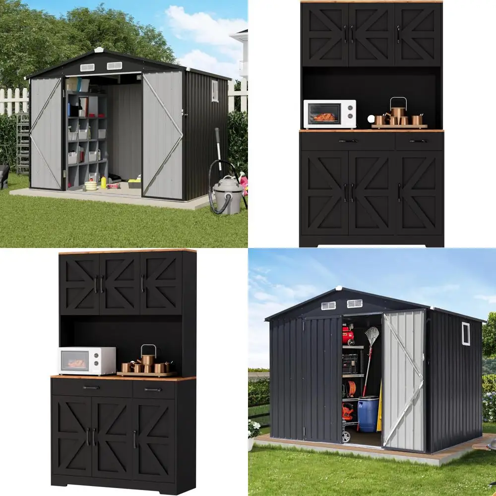 Verano Garden Outdoor Storage Shed, 8x6 Feet, Galvanized Steel with Upgraded Window, Double Door and Lock, Bicycle Storage