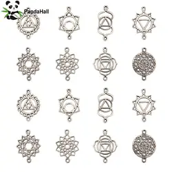 PandaHall 80pcs 8 Styles Tibetan Flower Charms Alloy Hollow Flower Charms Chakra Connector Charms for Jewelry Making Bracelets