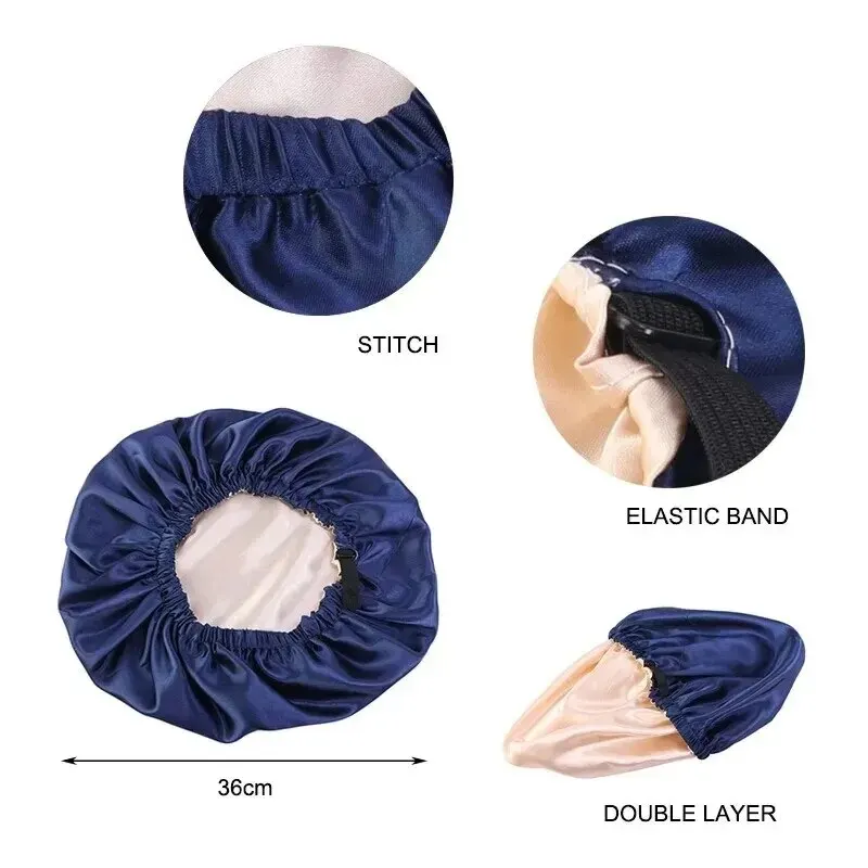 2 buah Set topi Bonnet Satin besar topi tidur malam sutra Bonnet Satin panjang dengan ikat kepala Bonnet tepi bungkus untuk rambut wanita