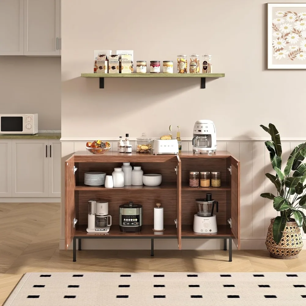 خزانة بوفيه، خزانة تخزين Credenza الحديثة مع أرفف قابلة للتعديل وقاعدة معدنية، علامة تبويب وحدة تحكم خشبية متعددة الوظائف مقاس 47 بوصة #6