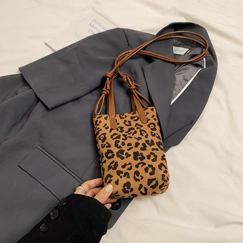 Retro PU Leopard Print Shoulder Bag Fashion Design Solid Color Suede Crossbody Bag Korean Style Clutch Handbag Travel