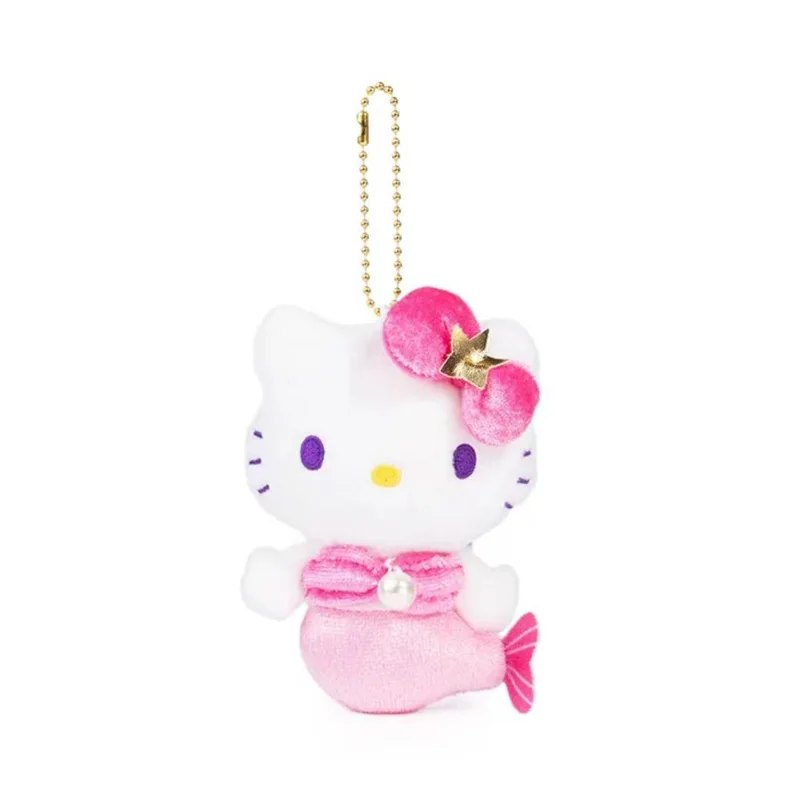 Kawaii sanrio olá kitty 50th aniversário sereia arco-íris brinquedos de pelúcia mochila pingente acessórios chaveiro boneca presente natal