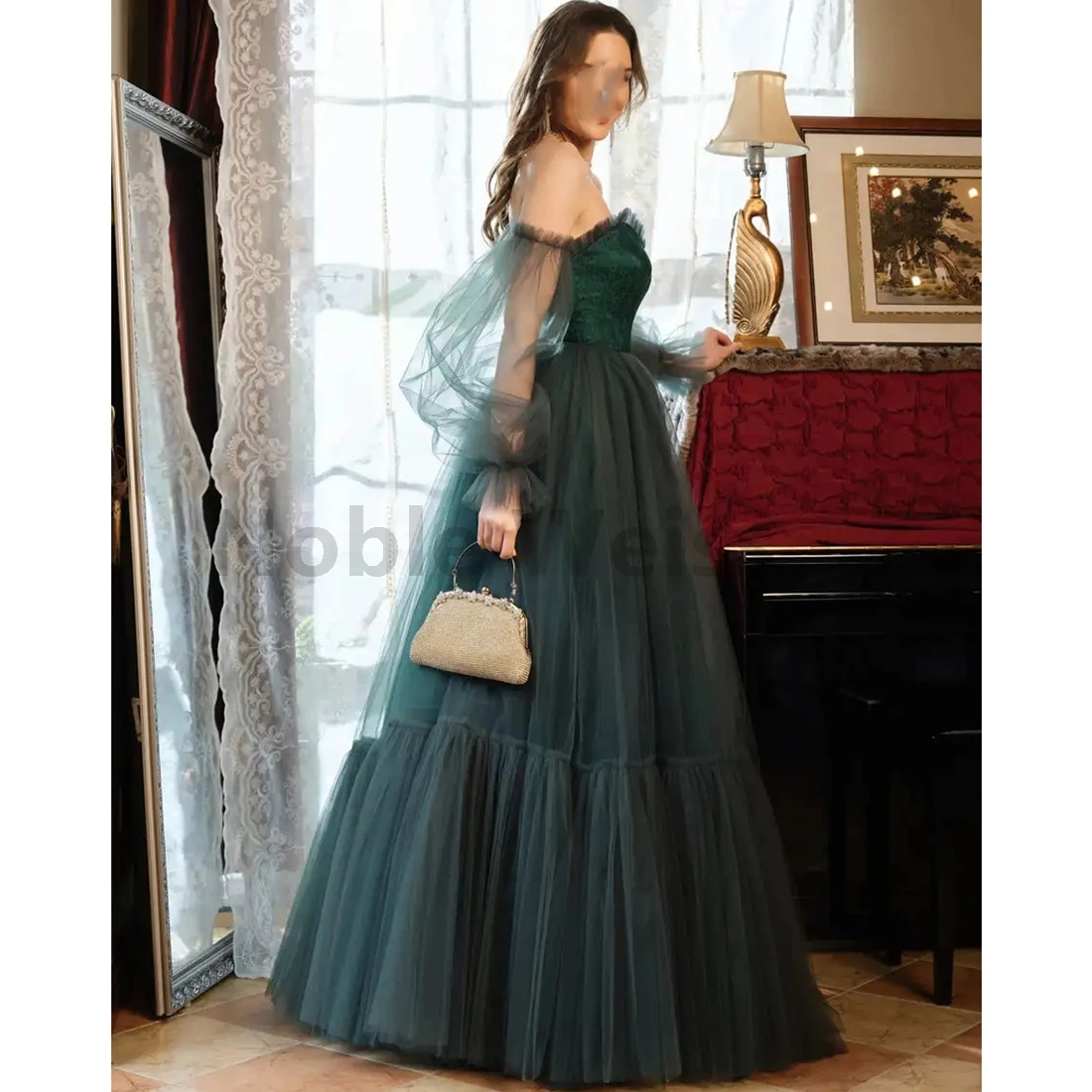 Off Shoulder Luxury Prom Dresses Women A-line Tulle Evening Gowns for Special Occasions Customize