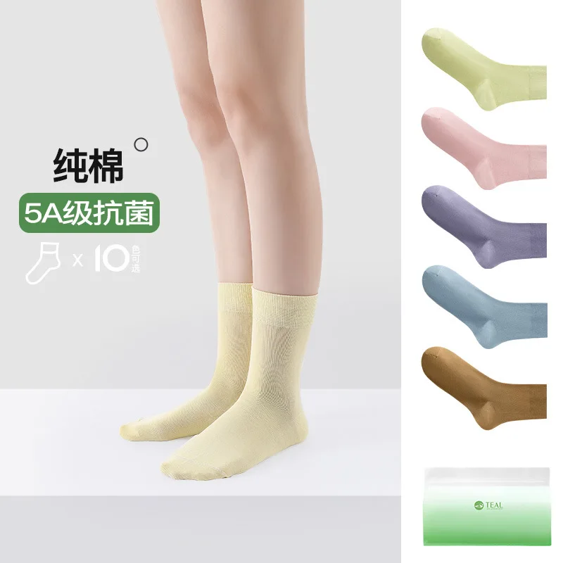 

Женские носки из чистого хлопка, зимние черно-белые носки, универсальные, устойчивые к запаху, осенние хлопковые носки до середины икры для женщин