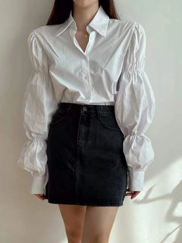 Ele Colletto bianco Lanterna Sve da donna irt Coreano Sle Design all'inizio della primavera Top lungo con strato base Sve