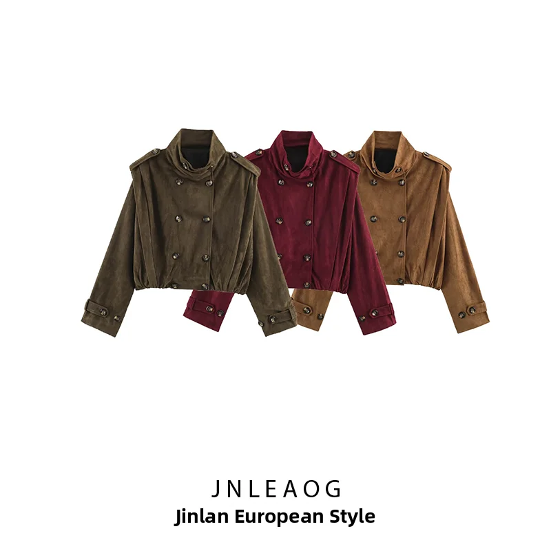 Fashionable Short Coat Jacket Women's Autumn New Style Pleated Trendy Windbreaker Standard Fit Long Sleeve Polyester Fiber