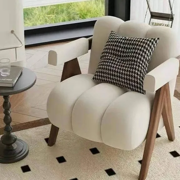 كرسي أريكة فردي لغرفة المعيشة في العصور الوسطى مصمم لغرفة النوم كرسي أريكة كريمي وشرفة الرياح كرسي ترفيهي كسول للإقامة المنزلية #4