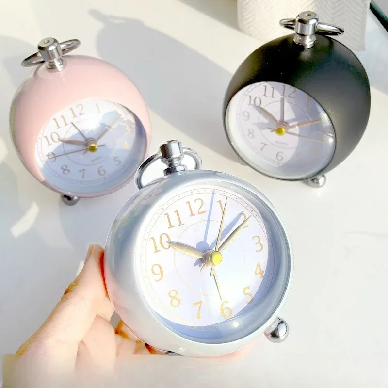 Round Alarm Clock Silent Pointer Clocks Desk Clock with Night Light Bedroom Loud Alarm Clock Bedside Home Decor Ornaments