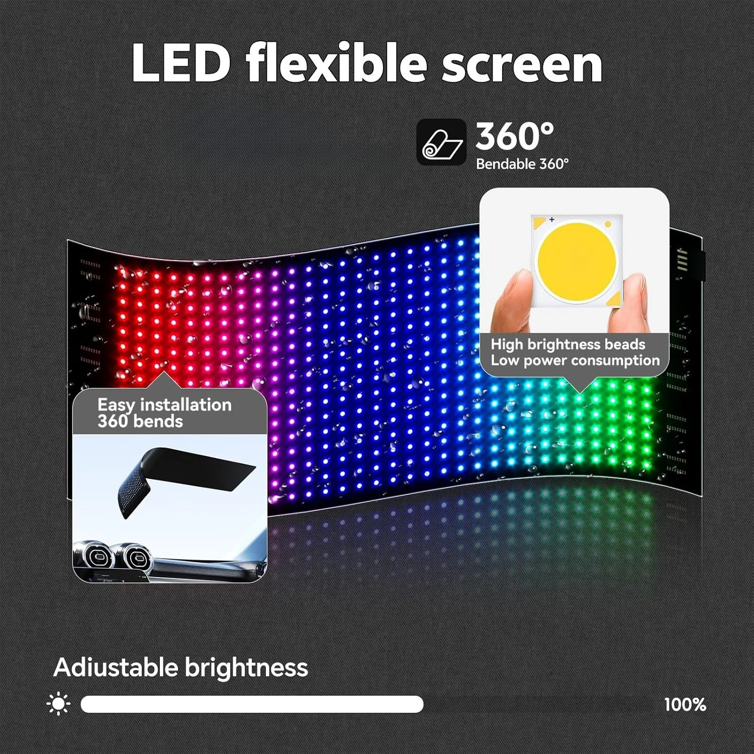 Smart Programmable LED Matrix Cap, RGB Custom Text & Animation, Rechargeable, Breath Mesh for Party Rave Festival Unique Gift