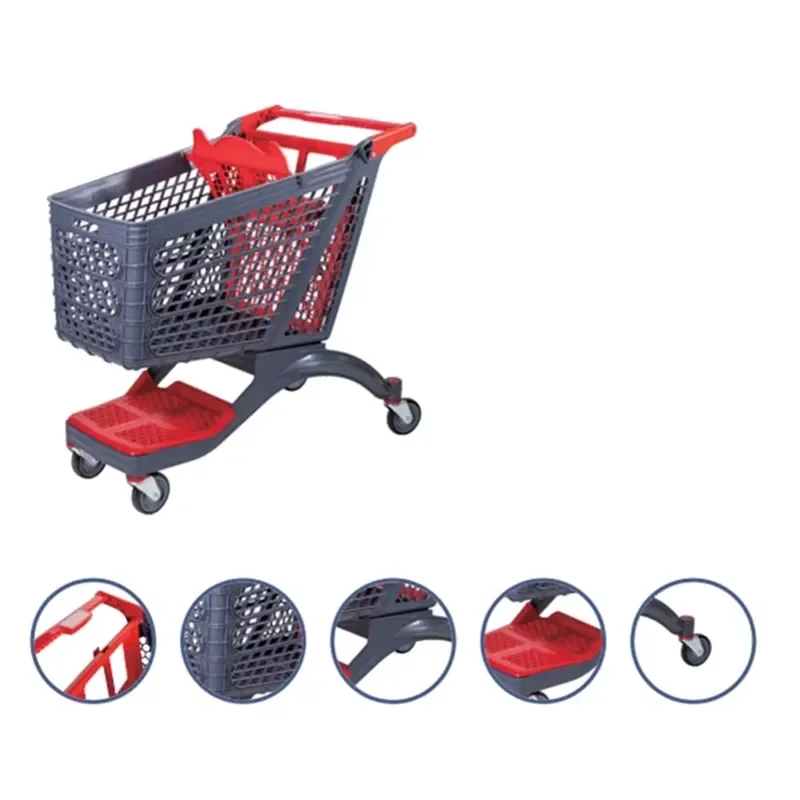 210L Heavy Duty Plastic Shopping Cart Reinforced Steel Frame Trolley for Supermarket Grocery Store Retail Use Durable Hand