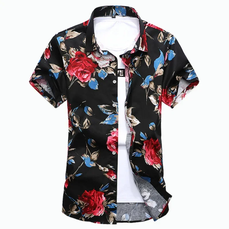 Summer New Boutique Fashion Print Mens Casual Short-sleeved Shirts Floral Clothing Trend Men Flower Shirts Size S-7XL