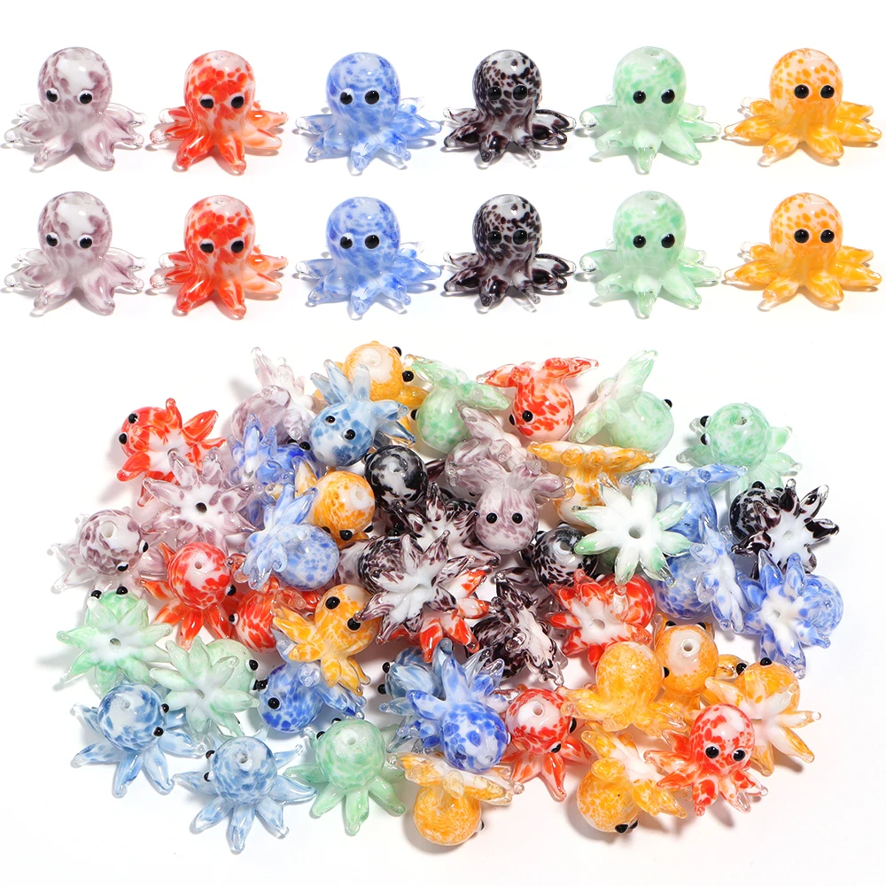 1Pc 23x15mm Colorful Lampwork Beads Splash Ink Tiny Octopus Beads Loose Beads For DIY Bracelet Necklace Jewelry Making Accessory