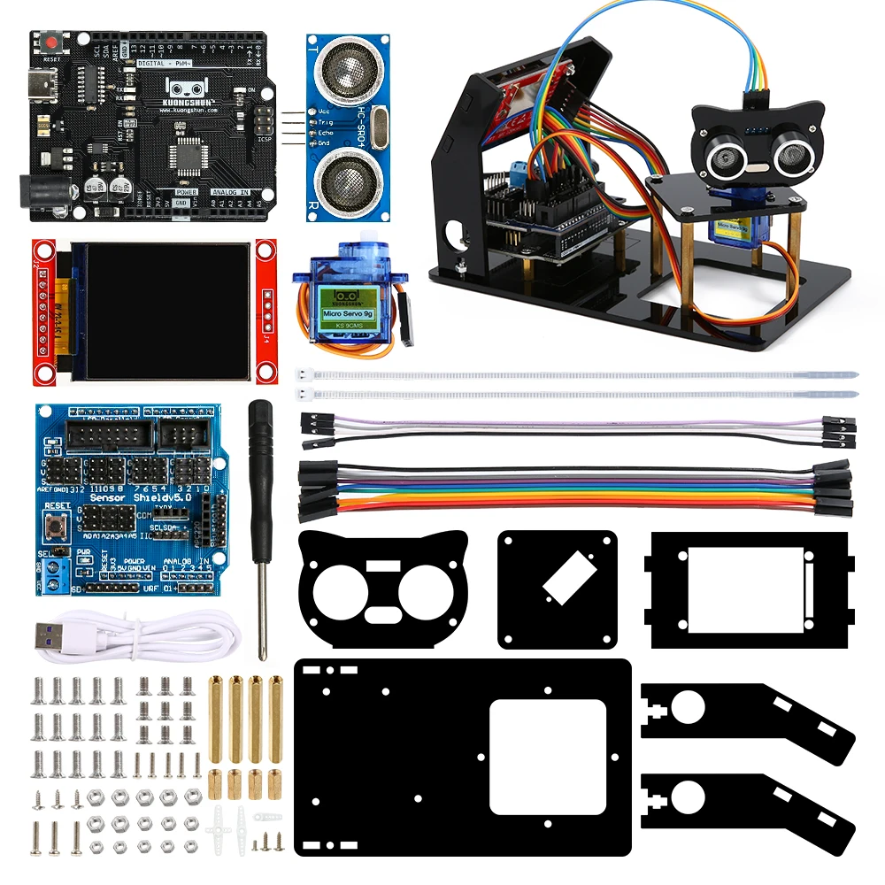 Sensor ultrasónico de Radar de simulación, Kit de robótica artesanal con R3, pantalla TFT SPI de 1,8 pulgadas, Servo sg90 para Arduino