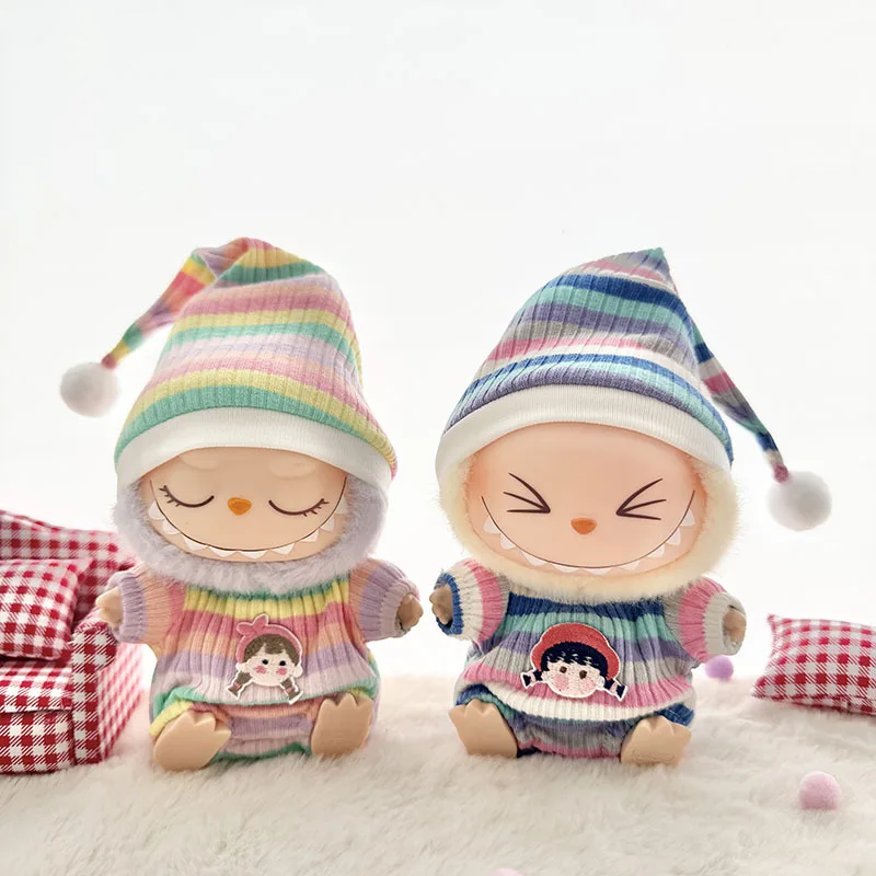 15cm/17cm Labubu I II Dolls Clothes Cute  Rainbow Girl Two Piece Set Sitting Party Accessories Clothing Plush Doll'S Clothes