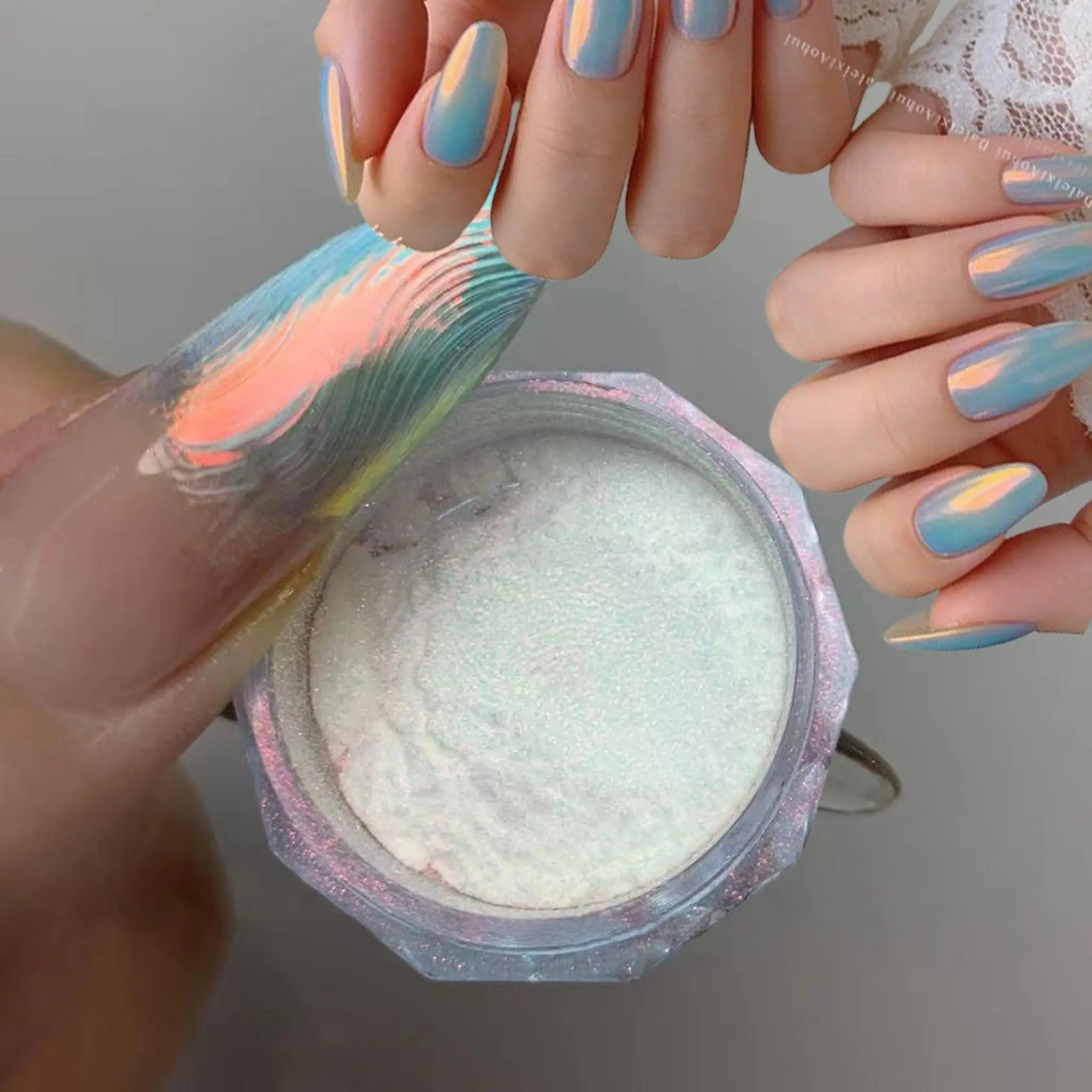 1Jar Mint Green Aurora Nail Powder Net-0.3g Fantasy Chameleon Chrome Nails Art Pigment Dust Plating Moonlight Manicure Powder 1