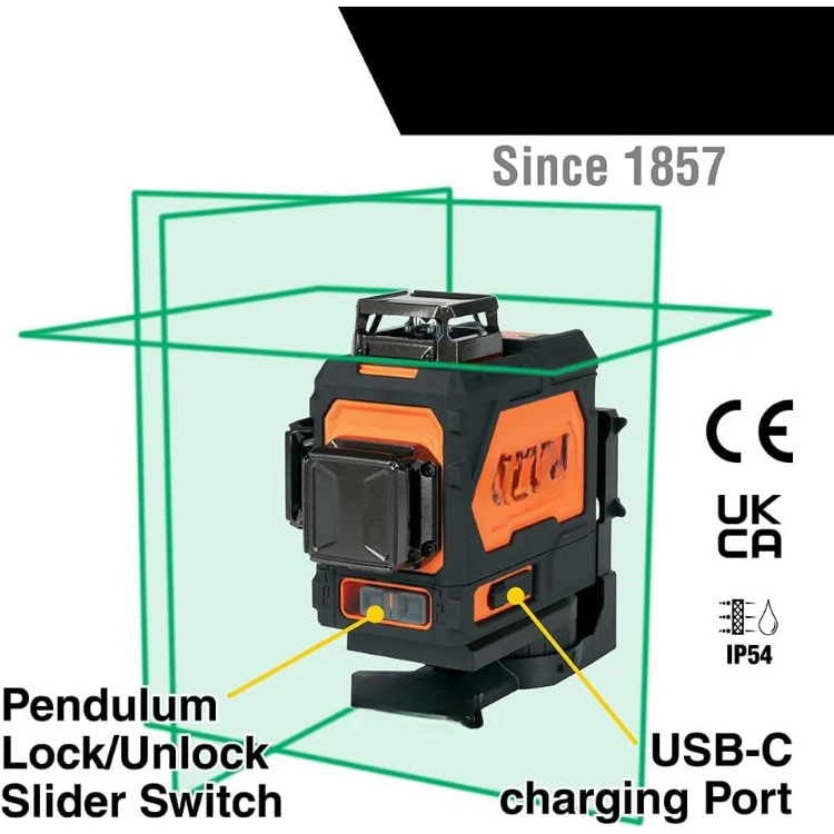 93PLL Self-Leveling Laser Level with Bright Green 3x360-Degree Planes, Rechargeable Battery, Magnetic Mount