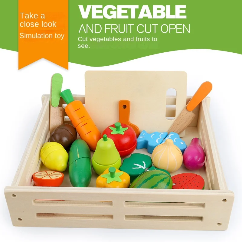 LazyChild Wooden Cutting Play Educational Toy Interesting Early Education Pretend Kitchen Magnetic Fruits And Vegetables