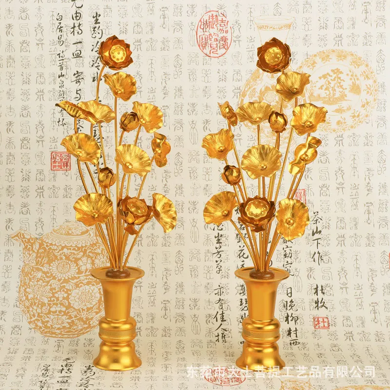 

Cz handmade buddha vase lotus buddhist hall artificial bouquet gilt lotus painted home buddha ornaments