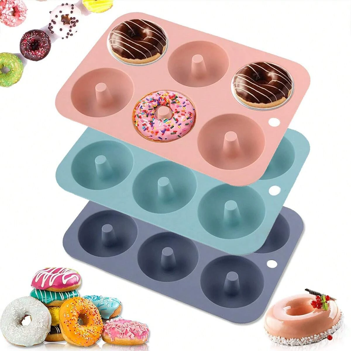 Silicone Donut Mold Baking Utensils Round High Temperature Resistant Pudding Macaron Cake Mold Kitchen Cooking Baking Tools