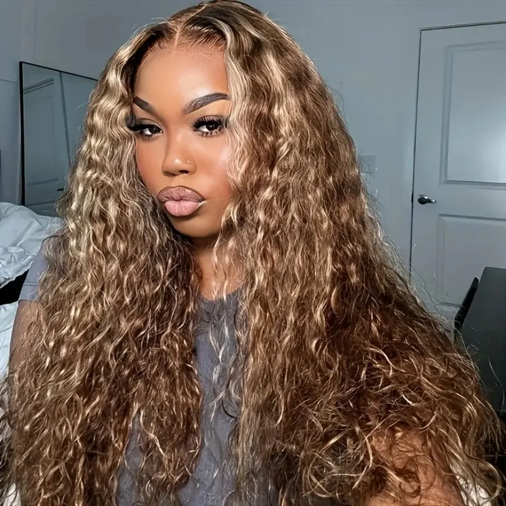 Peluca de cabello humano con encaje Frontal, postizo de 30 pulgadas, 13x4, 4/27 de onda profunda, prearrancado con cabello de bebé, 200 de densidad