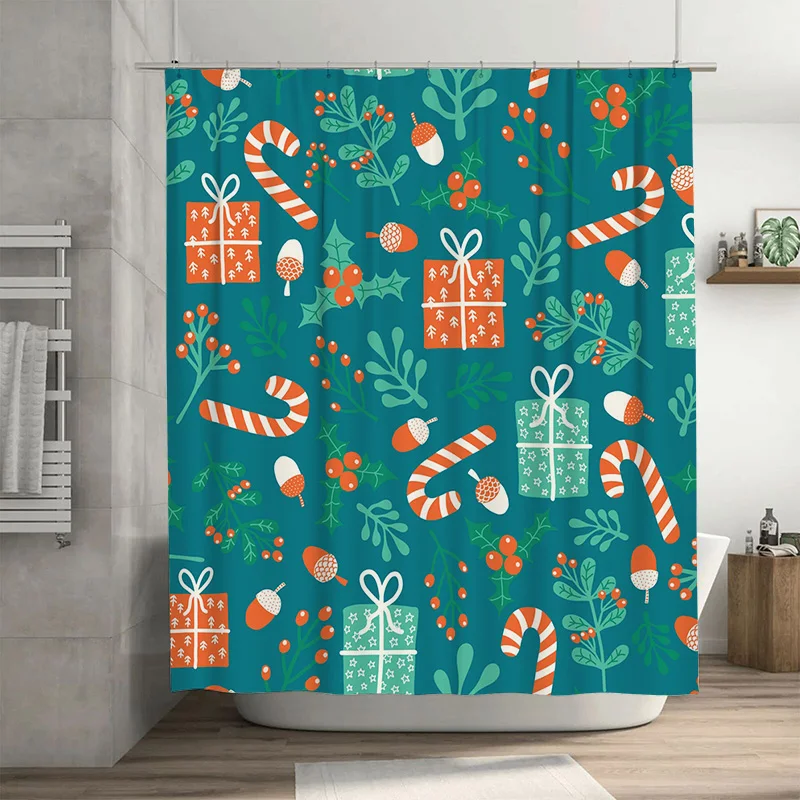 

TU Festive Christmas Shower Curtain Holiday Forest Trees Pattern Waterproof Bathroom Decor Fabric Xmas Home Decoration Backdrop