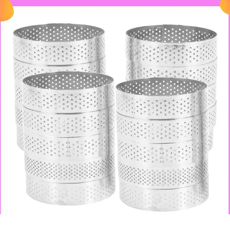 

A23P 20Pcs 10Cm Circular Tart Rings With Holes Stainless Steel Pizza Dessert DIY Cake Mousse Mold Kitchen Baking Mould Tool