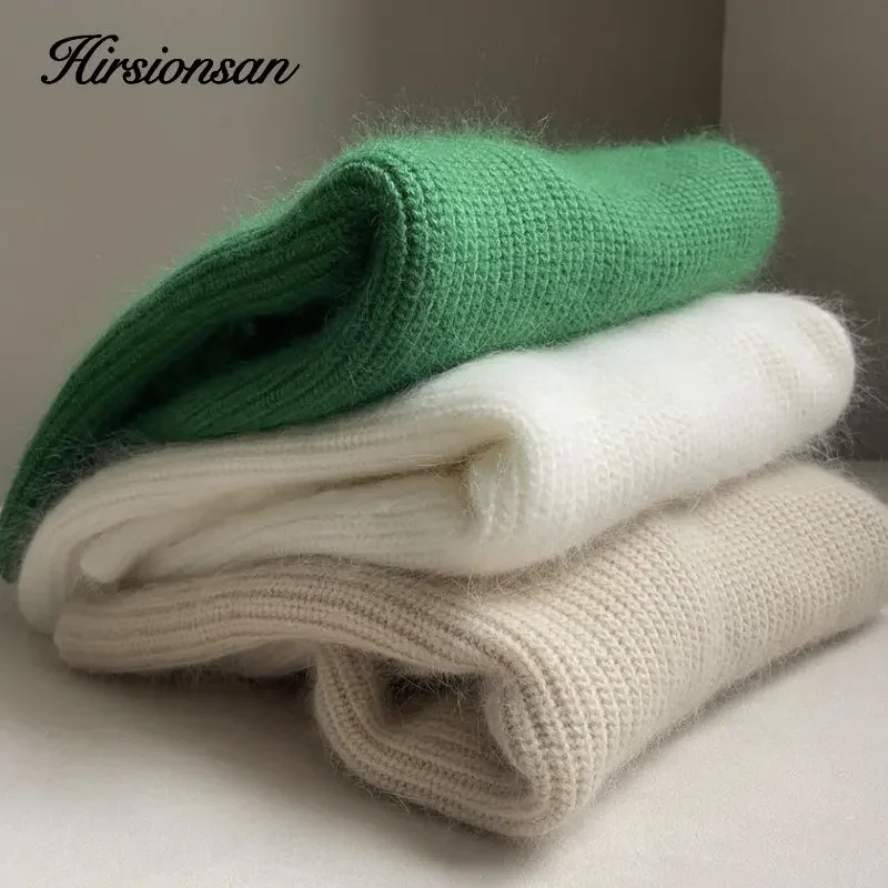 Hirsionsan Soft Warm V Neck Sweater Women Elegant Candy Color Knitted Female Pullovers Loose Cashmere Basic Knitwear Jumper