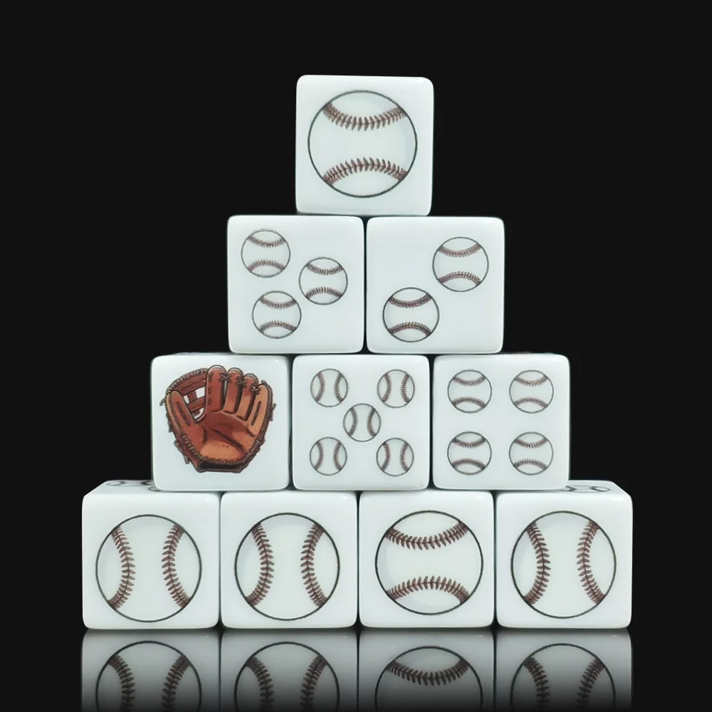 12PCS White Acrylic Baseball D6 Dice , Baseball & Glove Pattern 6-Sided Cube Dice, DND RPG MTG Board Game Toy for Sports Fans