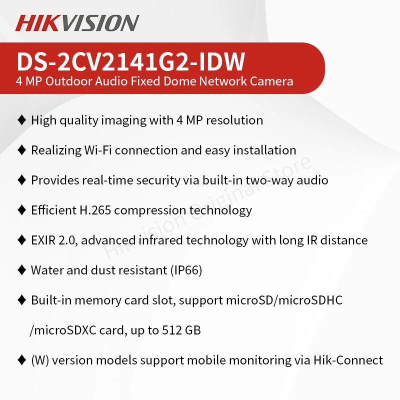 Imagem -02 - Hikvision-câmera ip Dome ao ar Livre com Visão Noturna e Detecção de Movimento Cctv de Segurança 2k Áudio Bidirecional sem Fio 4mp Wi-fi Ds2cv2141g2-idw