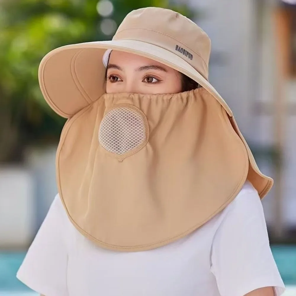 

Fashion Wide Brim Sunscreen Sun Hat Lightweight Breathable Picking Tea Hat Sun Protection Face Cover Neck Flap Hat Camping