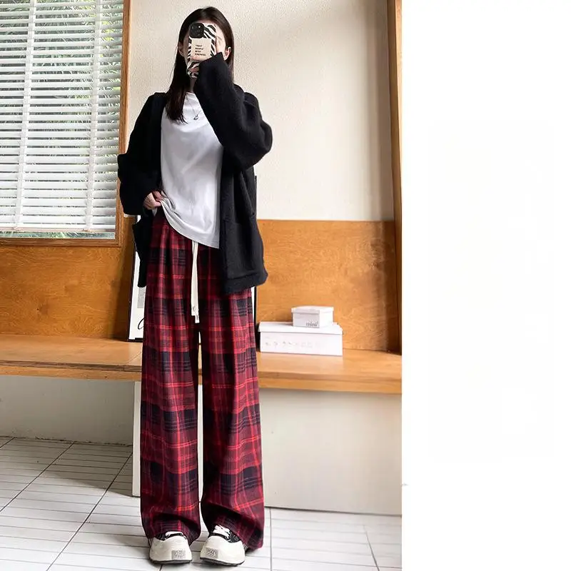 بنطال ذو قصة أرجل واسعة من الكتان للنساء للربيع Preppy Girl مناسب للكلية والشباب قابل للتنفس وأربطة مشروط مطوي وشاحات ناعمة #6