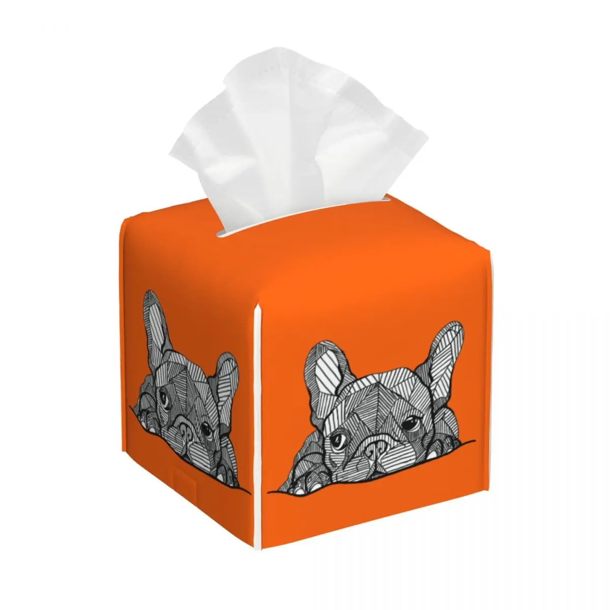 Custom French Bulldog Tissue Box Cover PU Leather Square Frenchie Dog Facial Tissues Holder for Car