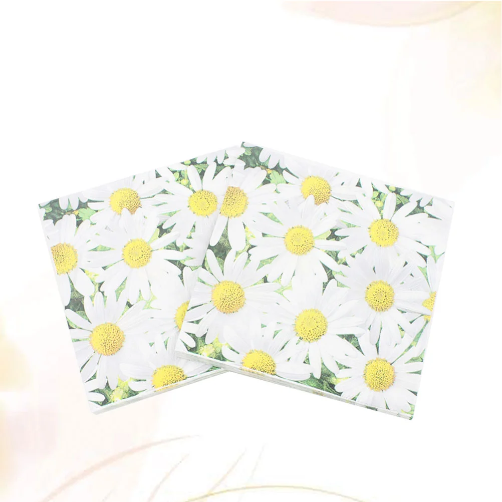 20pcs Party Tissue Napkin Printing Paper Napkin Disposable Daisy Printing Napkin Tissue for Party