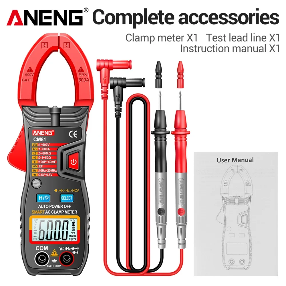 ANENG Klemmeter Multimeters CM81 600A AC-stroom CM80 500A AC-stroom Weerstand AC/DC-spanning Diode NCV Contactloze tester