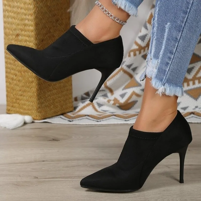 2024 Spring/Autumn Women Shoes Pointed Toe Thin Heel Ankle Boots Solid High Heels Sheep Suede Shoes for Women Sexy Heel Shoes