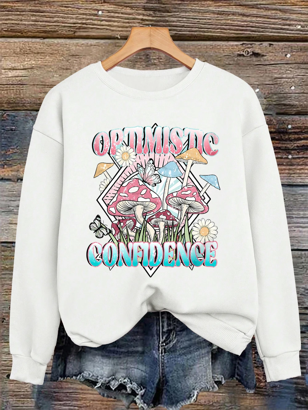 나비 프린트 스웨트셔츠 여성용 크루넥 스포티 후디 루즈핏 플리스 따뜻한 풀오버 가을 캐주얼 여성복