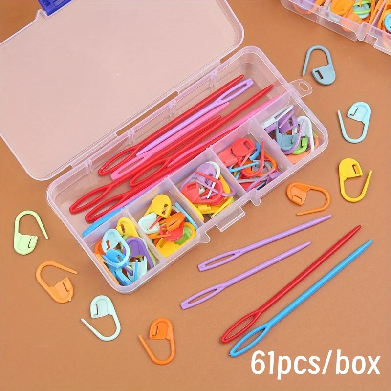 61 stücke Mehrfarbige Kunststoff Harz Kleine Clips Stricken Häkeln Marker Locking Stitch Nadel Clip Kennzeichnung Ringe Für Nähen Werkzeug