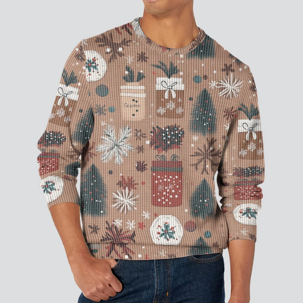 New autumn and winter fashionable sweater light brown Christmas tree gift box printed warm men's and women's styles