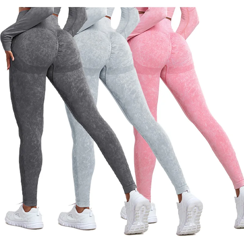 CHRLEISURE 3pcs Wash Yoga Leggings Seamless Fitness Gym Tights Women Ruched Yoga Pants