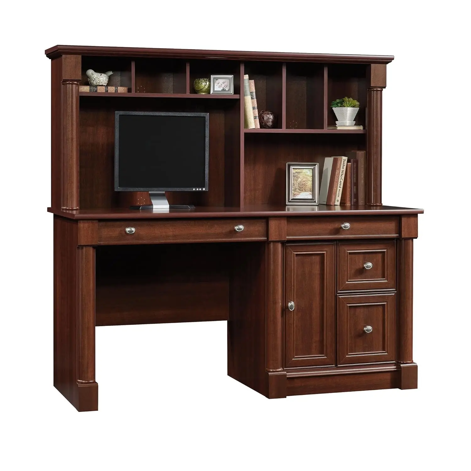 

Large Storage Hutch Computer Desk with File Drawer, Home Office Furniture, Select Cherry Finish, Customized