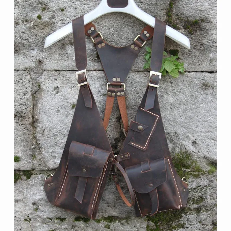 Medieval Steampunk Shoulder Holster Bag Vintage Motorcycle Leather Wallet Purse Pouch Adjustable Strap Unique Harness Phone Bag