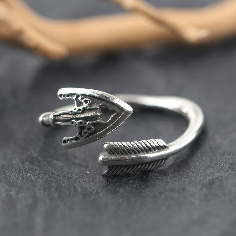 Retro Arrow Ring Men's Feather Ring Fashion Personality Coldness Style Thai Silver Finger Jewelry KOFSAC