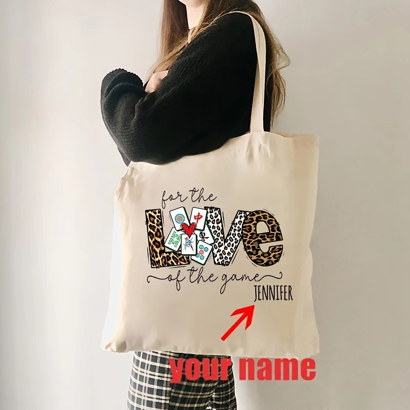 

Custom Mahjong Tote Bag for Women - ized Name/Text & Mahjong Design (Mahjong Suits, Wind/Dragon Tiles) - Reusable Bag