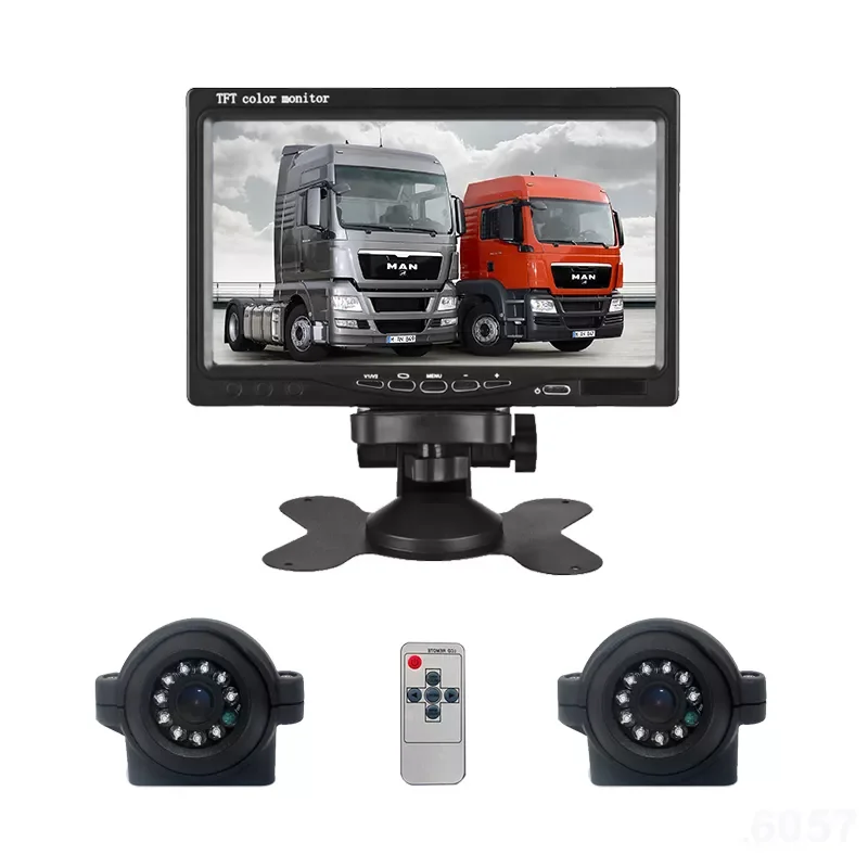 

4 Pin Cable Camera Monitor System for Bus Truck 7 inch LCD Monitor 2 Cameras Back Front View 20V Reverse Camera System for Truck