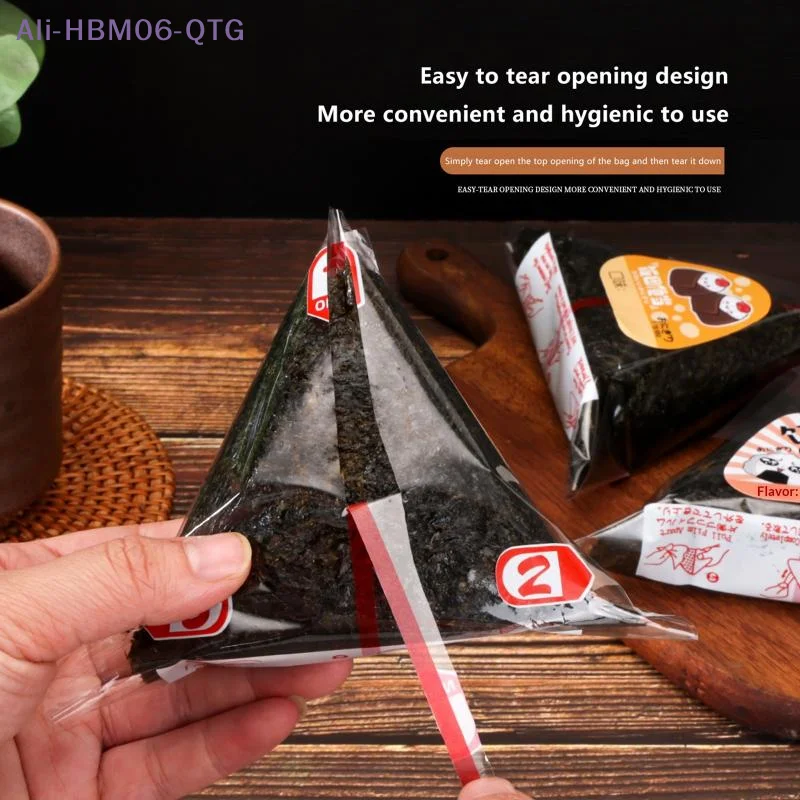 [New]200Pcs Triangular Rice Ball Packaging Bag With Stickers Mold Nori Seaweed Onigiri Sushi Plastic Gift Bags Bento Accessories