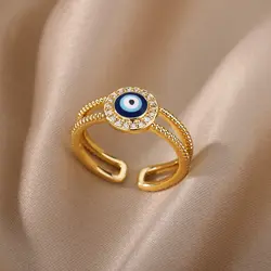 Gold Color Evil Eye Rings for Women Open Stainless Steel Ring Lucky Symbolic Turkish Aesthetic Jewelry Freeshipping Item anillos