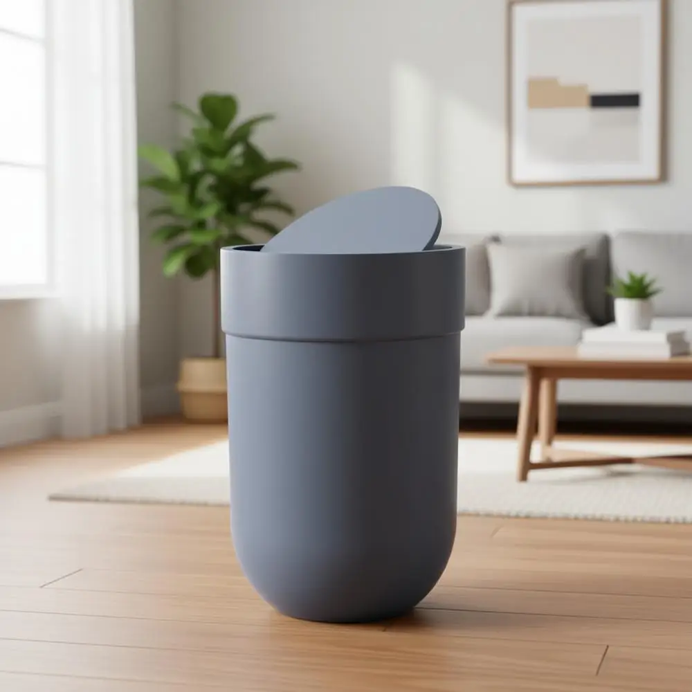 

Compact Blue Waste Bin with Lid for Home and Bathroom Use