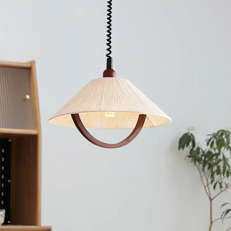 

SANDYHA Retro Cotton Linen Adjustable LED Chandelier Light Fixture for Dining Room Study Elegant Suspension Lighting